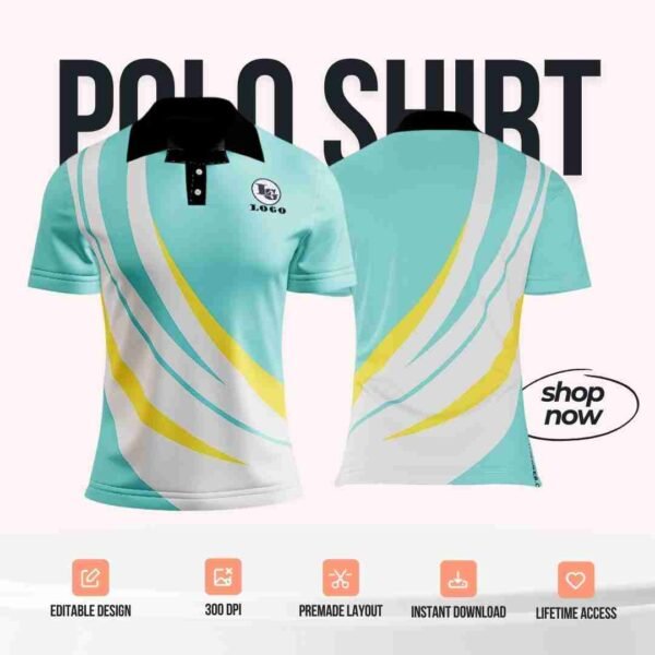 Mint Green/White/Yellow Polo Shirt Design