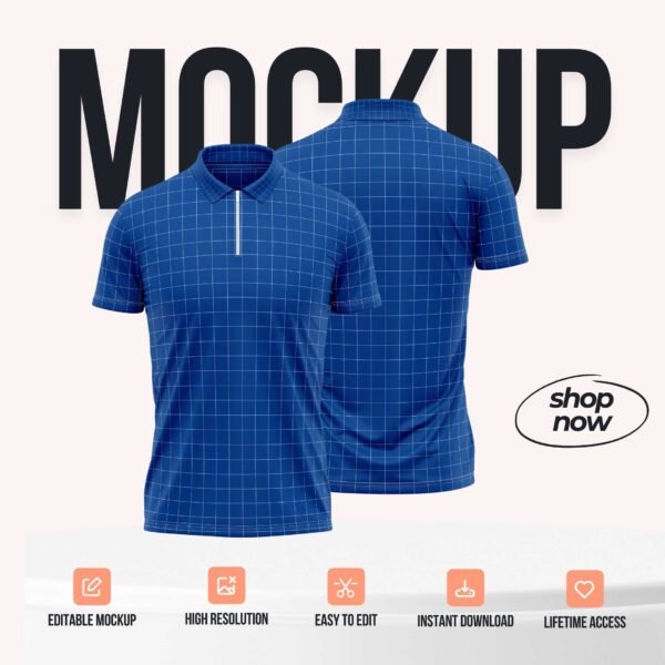 Zippered Poloshirt Jersey PSD Mockup
