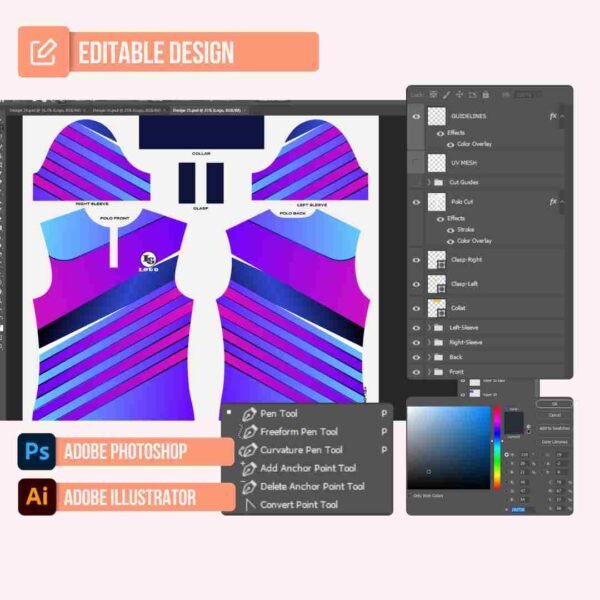 Violet/Blue Polo Shirt Design - Image 2