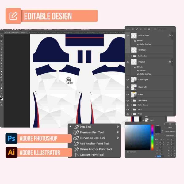 White/Blue Polo Shirt Design - Image 2