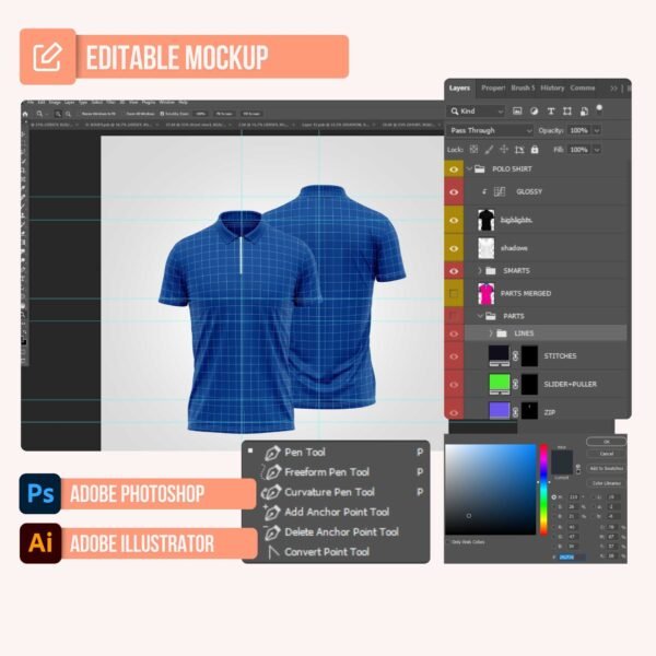 Zippered Poloshirt Jersey PSD Mockup - Image 2
