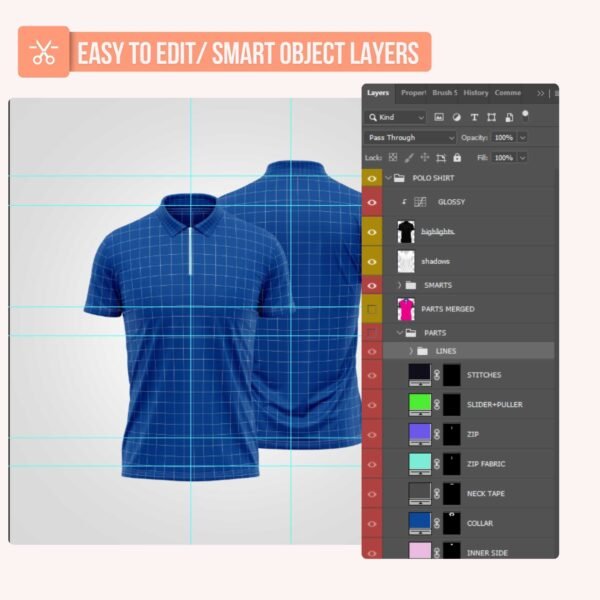 Zippered Poloshirt Jersey PSD Mockup - Image 3